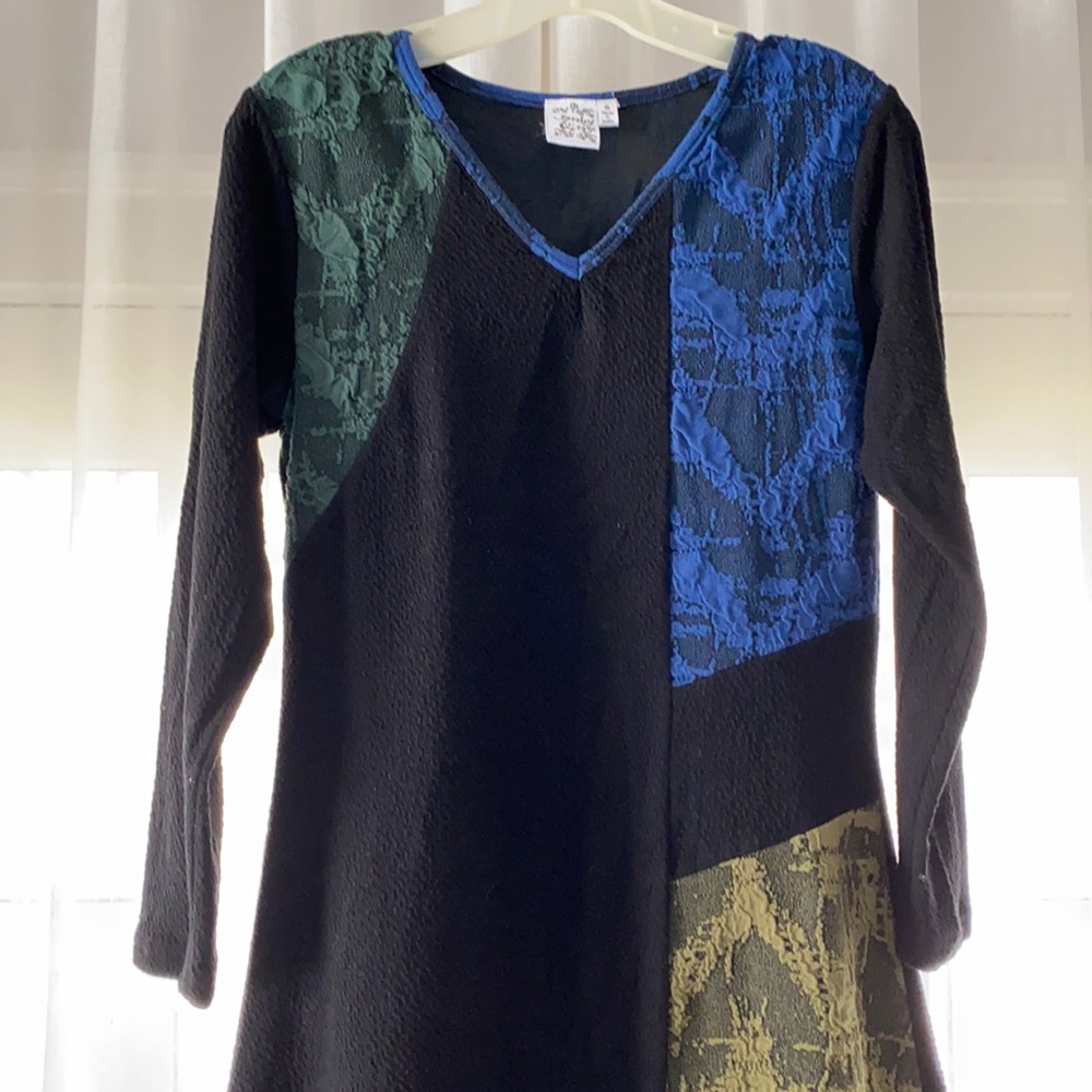 Parsley & Sage color-block long sleeve dress V-neck black blue green sma…
